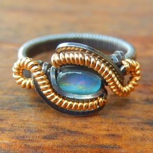 Opal Ring - Handmade Wire Wrap Ring